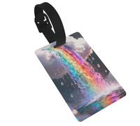 Rainbow Waterfall Luggage Tags for Suitcases - Durable PVC ID Tags with Detachable Straps for Travel, Backpack, Golf Bag, Anti-Loss