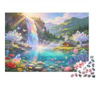 Rainbow Waterfall Scenic Landscape 1000 Piece Jigsaw Puzzle Paper for Adults Dreamlike Lake Nature View Home Decor Focus 70x50cm/1000pcs