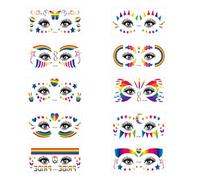 Rainbow Waterproof Temporary Tattoo, 10 Sticky Face Glitter Gemstone Face Tattoos, Which Can Be Applied To Travel Commemoration, Birthday Party, Pride Holiday Celebration Decoration, Etc