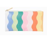 Rainbow Wave Pattern Cosmetic Zipper Pouch, Pastel Colors, Gold Hardware