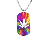 Rainbow Weeds Personalized Memorial Necklace Rectangle Charms Pendant Gift Tag for Friend Family 23.6in(60cm)