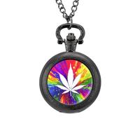 Rainbow Weeds Vintage Pocket Watches Roman Numerals Quaretz Watch with Chain Christmas Birthday Gifts Black-Style