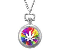 Rainbow Weeds Vintage Pocket Watches Roman Numerals Quaretz Watch with Chain Christmas Birthday Gifts Silver-Style