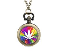 Rainbow Weeds Vintage Pocket Watches Roman Numerals Quaretz Watch with Chain Christmas Birthday Gifts Coppery-Style