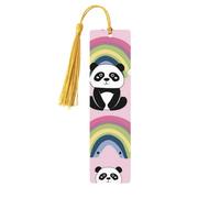 Rainbow White Cloud Panda Unique Double-Sided Artwork Printed Wooden Bookmarks, Artistic Book Accessories Birthday Presents for Men Women Presents for Book Lovers