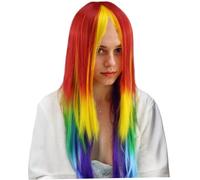 Rainbow Wig Hair Cap Long Straight Cosplay Wig Rainbow Dash Hair with Ponytail 27.5" Anime Cosplay Synthetic Dash With Bangs Perruques PerüCke Bunt