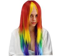 Rainbow Wig, Hair Cap Long Straight Cosplay Wig with Ponytail Rainbow Dash Hair Wigs 27.5" Anime Cosplay Synthetic Straight Wigs.