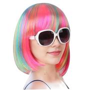 Rainbow Wig, Short Pastel Wig with Bangs, Realistic Charming Wigs, Colored Wigs, Straight Bob Wig for Women Halloween