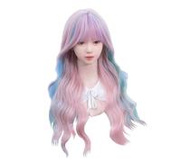 Rainbow Wigs with Bangs Long Wavy Wig for Women Lolita Curly Wigs Natural Looking Synthetic Hair Wig for Daily Party Use