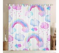 Rainbow Window Curtains Watercolor Rainbow Clouds Rain Window Treatments, Cartoon Style Window Drapes for Kids Girls Room Decor Grommet Top 2 Panel Set Bedroom Curtains, 66Wx90L inch