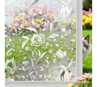 Rainbow Window Film Privacy 3D Stained Glass Vinyl, Decorative Sun Blocking Static Cling Sticker, Anti Glare UV Reflective Heat Control Removable Film for Home Office Bathroom Door, Tulip,40CM x 5M