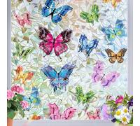 Rainbow Window Privacy Film, 3D Butterfly Design Blackout Cover, Stained Glass Window Film, for Window Tint Car Glass Doors & Bedrooms, 23.6"x78.7"