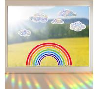 Rainbow Window Stickers for Glass, Clouds Static Clings, Summer Double Sided Laser Suncatcher, 12x16 Anti-Collision Decals for Door Decorations