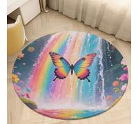 Rainbow - Winged Butterfly by Falls Round Absorbent Doormat Non-Slip Welcome Mat - Washable Kitchen Rugs for Entryway, Front Door, Indoor/Outdoor Use, Bedroom, Kitchen, Porch Decor 90 * 90cm