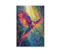 Rainbow - Winged Macaw in Jungle Wall Art, Magical Print, Nature Poster, Stunning Canvas Picture, Exotic Decor for Bedroom Living Room Artistic Wall Mural Modern Hanging Decor Poster24x36inch(60x90cm)
