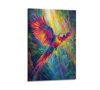 Rainbow - Winged Macaw in Jungle Wall Art, Magical Print, Nature Poster, Stunning Canvas Picture, Exotic Decor for Bedroom Living Room Artistic Wall Mural Modern Hanging Decor Poster24x36inch(60x90cm)