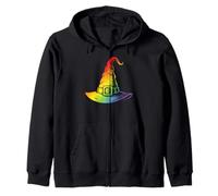Rainbow Witch Hat Occult Halloween Wicca LGBTQ Zip Hoodie