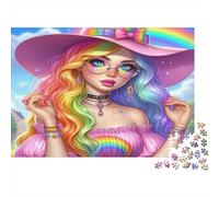 Rainbow Witch Jigsaw Puzzle Hippie Fantasy Girl 1000Pc Recycled Paper Adults Jigsaws Fun Activity Home Stimulate Brain Thinking Great Gift Idea 70x50cm/1000pcs