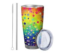 Rainbow with Lid and Straw Iridescent Bottom Beautiful Star Colorful Artistic Pattern Insulated Shatterproof Travel Pool Outdoor Bookcase Double Wall 20oz