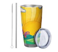 Rainbow with lid tumbler Set Of 1 Beautiful Pattern Bohemian Cloud Butterfly Flower Sun Plant yellow green Insulated Metal Can Cooler No Spill School college nursery Stemless Double Wall 20 Ounce