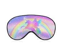 Rainbow with Winged Unicorn Sleep Mask Blindfold Pastel Galaxy with Stars Adjustable Super-Smooth Soft Eye Mask Cover for Men Women Travel and Nap