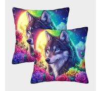 Rainbow Wolf Art Pillow Covers 2 Pack Cozy Pillowcase Cushion Covers with Invisible Zipper Decorative for Sofa Living Room Bed Home 50x50cm