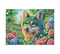 Rainbow Wolf Head in Floral Woodland 500 Piece Complete Premium Jigsaw Puzzle Collectors Mind Relaxation Educational Decorative Puzzle Gifts for Adults Premium Cardboard 500 PCS