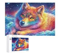 Rainbow Wolf Lying in Starry Night 1000 Piece Jigsaw Puzzle for Adults Indoor Home Leisure Educational Brain Training Gift for Birthday 1000 PCS