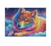 Rainbow Wolf Lying in Starry Night 300 Piece Jigsaw Puzzle for Adults Snow Day Activity Indoor Fun No Dust Pieces Great Gift for Neighbors 300 PCS