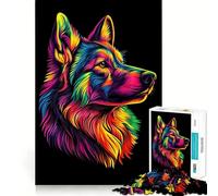Rainbow Wolf Portrait Jigsaw Puzzles for Adults1000 Pieces Memory Gain Stress Relief Design Assembly Memorable Gift (38x52cm)
