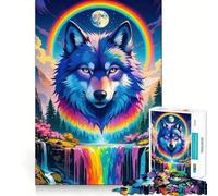 Rainbow Wolf Waterfall Fantasy 1000 Piece Jigsaw Puzzles for Adults Jigsaw Mind Play Home Pastime Clean Edge Lovely Present (38x52cm)