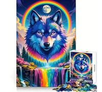 Rainbow Wolf Waterfall Fantasy 1000 Piece Jigsaw Puzzles for Teenagers Jigsaw Enhance Memory Cozy Relax Firm Cut Festive Gift (50x75cm)