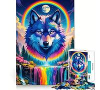 Rainbow Wolf Waterfall Fantasy 1000 Piece Jigsaw Puzzles for Teenagers Jigsaw Enhance Memory Cozy Relax Firm Cut Festive Gift (50x75cm)