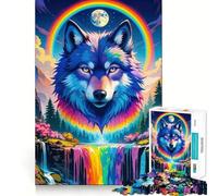 Rainbow Wolf Waterfall Fantasy Jigsaw Puzzles for Teenagers 1000 Piece Thought Toy Calm Escape Precise Edge Amazing Present (38x26cm)