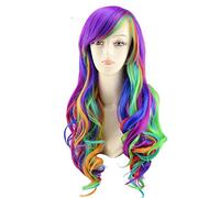 Rainbow Women's Long Curly Synthetic Hair Cosplay Wig + A Haircap Multi Color