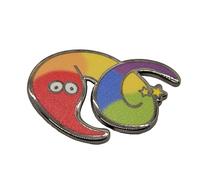 Rainbow Worm on a String Enamel Pin | Iconic Fuzzy Magic Worm Wiggle Worm with Gradiated Rainbow Colors