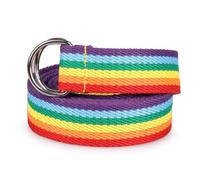 Rainbow woven canvas belt with durable double D-ring buckle for a secure an | Rainbow woven canvas belt with durable double D-ring buckle for a secure and adjustable fit.