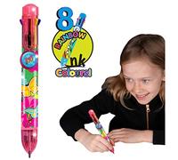 Rainbow Writer - Butterfly Pen by Deluxebase. 8-in-1 Multicolour Retractable Ballpoint Pen with a Pink Glitter Barrel, Fun Novelty Kids Stationery, School Supplies or Party Bag Filler.