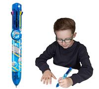 Rainbow Writer - Dolphin Pen by Deluxebase. 8-in-1 Multicolour Retractable Ballpoint Pen with a Blue Glitter Barrel, Fun Novelty Kids Stationery, School Supplies or Party Bag Filler.