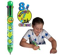 Rainbow Writer - Sea Turtle Pen by Deluxebase. 8-in-1 Multicolour Retractable Ballpoint Pen with a Green Glitter Barrel, Fun Novelty Kids Stationery, School Supplies or Party Bag Filler.