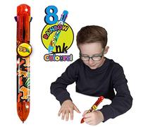 Rainbow Writer - Tiger Pen by Deluxebase. 8-in-1 Multicolour Retractable Ballpoint Pen with a Red Glitter Barrel, Fun Novelty Kids Stationery, School Supplies or Party Bag Filler.