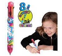 Rainbow Writer - Unicorn Pen by Deluxebase. 8-in-1 Multicolour Retractable Ballpoint Pen with a Pink Glitter Barrel, Fun Novelty Kids Stationery, School Supplies or Party Bag Filler.