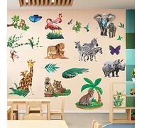 RAINBOW WSK Lifelike Jungle Animal Wall Decals Safari Wild Animal Wall Stickers Removable Lion Tiger Elephant Animal Wall Decor for Boys Girls Bedroom Kids Nursery Classroom Daycare Playroom MG1011