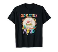 Rainbow Yarn Cross Stitch Mood Cat Heart T-Shirt