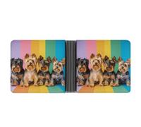Rainbow Yorkshire Terrier Dog Leather Wallets for Men Slim Bifold Wallet Credit Card Holder Front Pocket Wallets