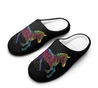 Rainbow Zebra Cotton Slipper Cozy Plush Slippers Indoor House Closed Toe Shoes Anti-Skid Comfortable 7-8（39-40