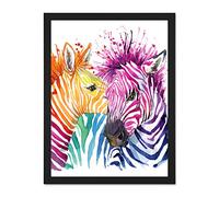 Rainbow Zebra Painting Large Framed Art Print Wall Poster 18x24 inch
