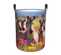 Rainbow Zebra Print Circular Protable Storage Bin Organizer Round Basket For Laundry Hamper With Handles Bedroom Clothes
