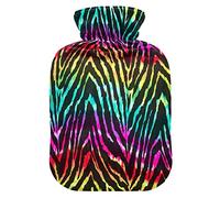 Rainbow Zebra Print Hot Water Bottle with Cover, 1 L Transparent Hot Water Bag Hot Cold Compress, Great for Cramps Back Shoulder Pain Relief, Kids Men Women Hand Foot Warmer