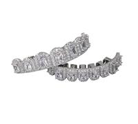 Rainbow zircon gold Grillz for Your Teeth, Hip-Hop Men Women, 18K Plated Brass with Cubic Zirconia, Cosplay Costume Accessory(Silver set)